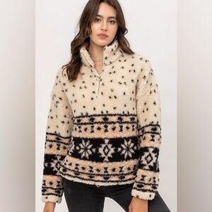 513 Love Tree Aztec Fair Isle Sherpa Fleece Pullover Half Zip Up Sweater